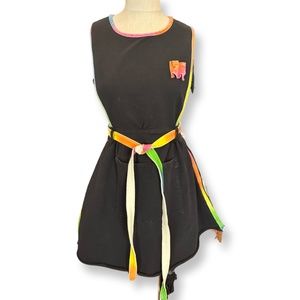Black and rainbow Big Bud Press, denim shopgirl pinafore dress, overalls-Small